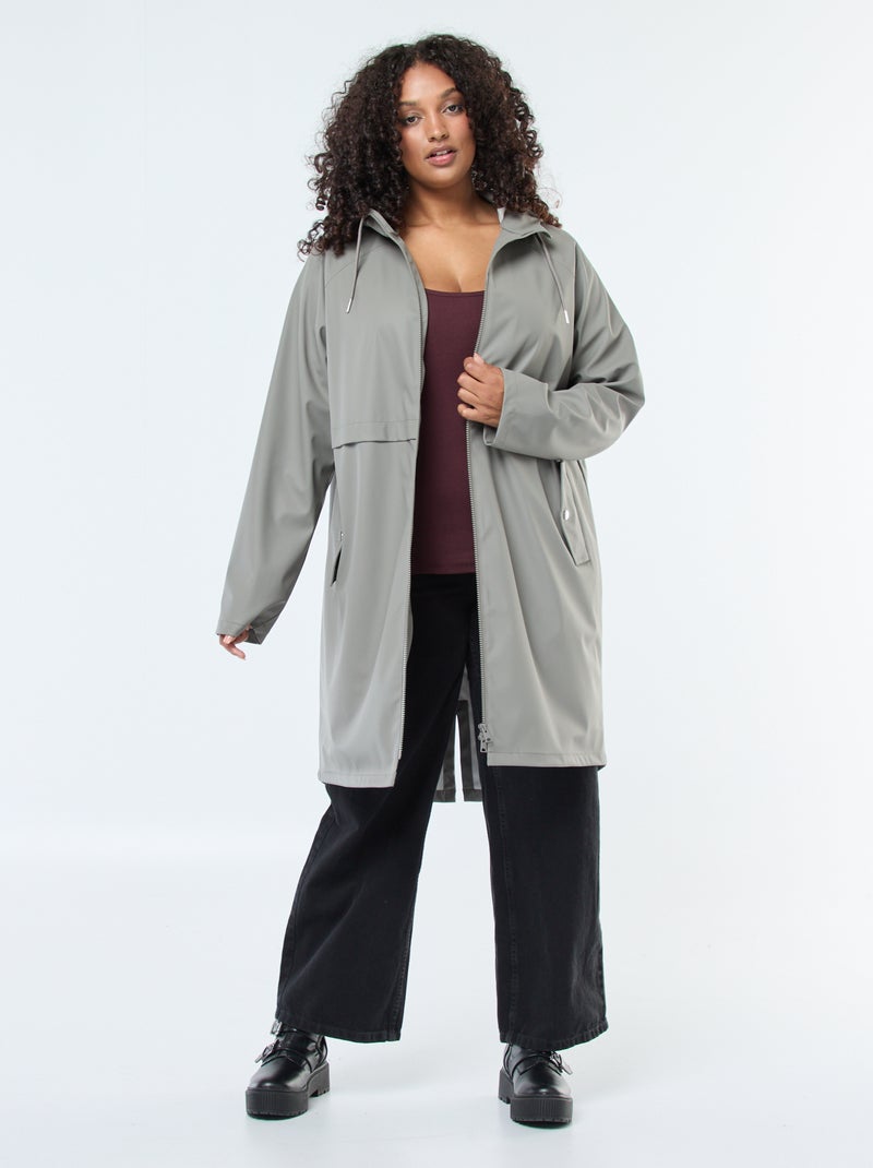 Parka larga impermeable con detalles reflectantes Kaki - Kiabi