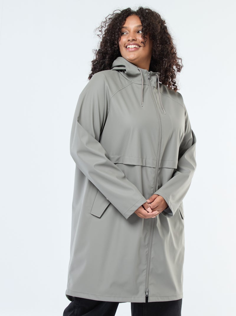 Parka larga impermeable con detalles reflectantes Kaki - Kiabi