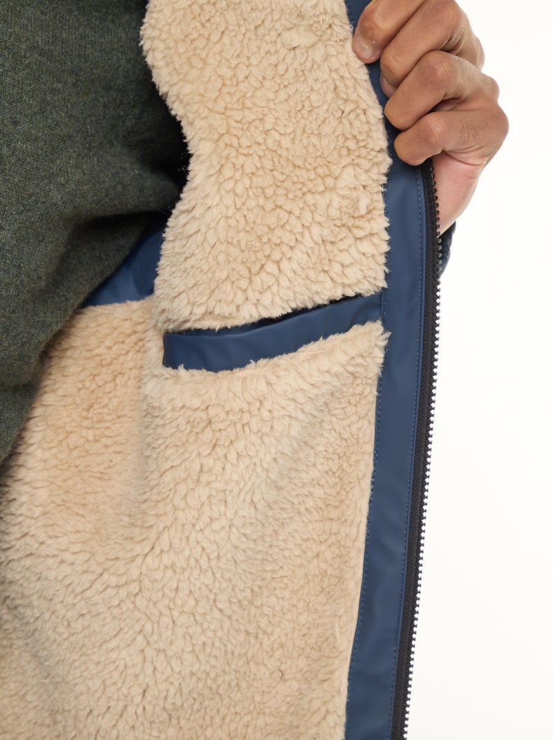 Parka larga repelente al agua con capucha y forro cálido Azul - Kiabi