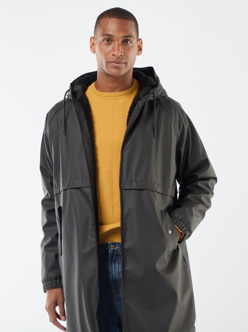 Parka larga repelente al agua con capucha y forro cálido Negro - Kiabi