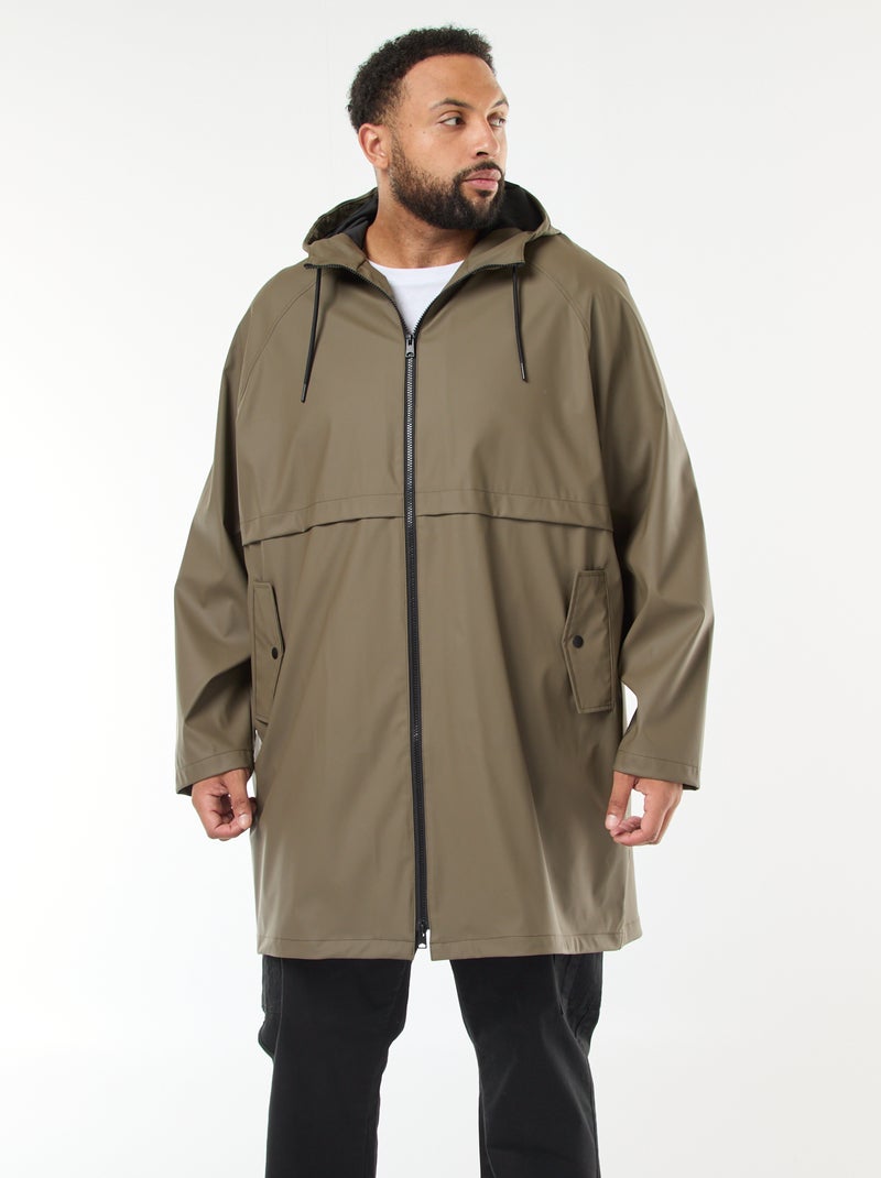 Parka lisa larga e hidrófuga con capucha Kaki - Kiabi