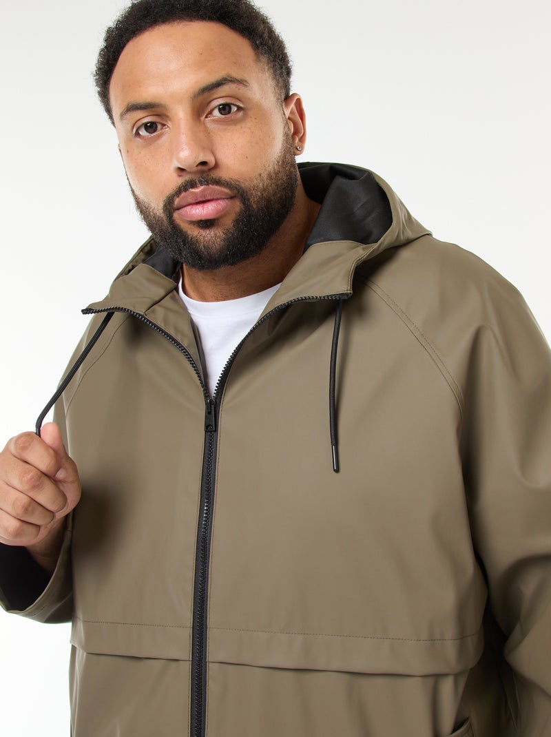 Parka lisa larga e hidrófuga con capucha Kaki - Kiabi