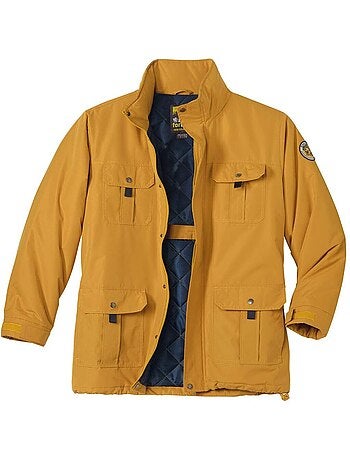Parka multibolsillos forrada de micropolar con capucha integrada y cuello alto