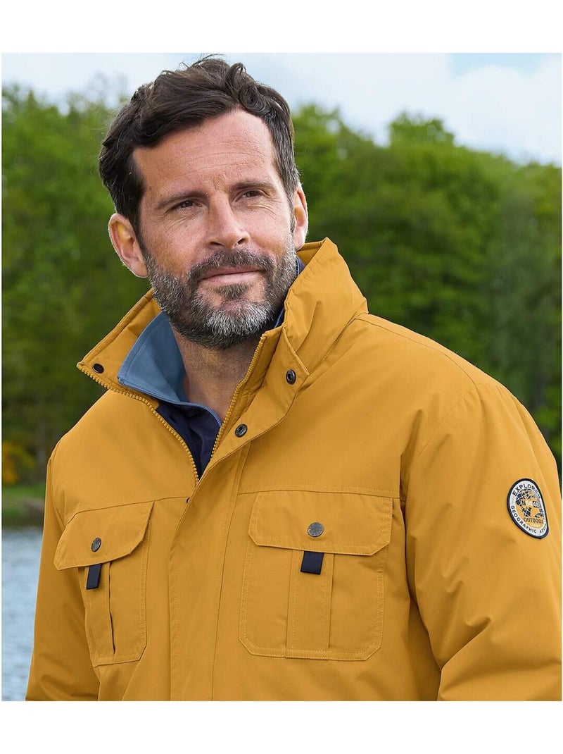Parka multibolsillos de microfibra con capucha integrada y cuello alto Amarillo oscuro - Kiabi