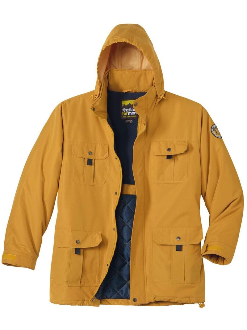 Parka multibolsillos de microfibra con cuello alto y capucha integrada Amarillo oscuro - Kiabi