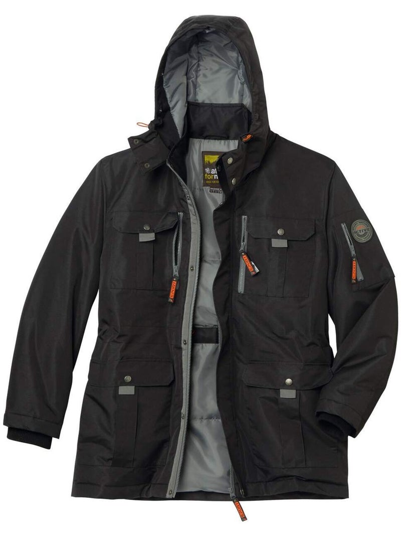 Parka multibolsillos de taslan con capucha para mucho frío Negro - Kiabi