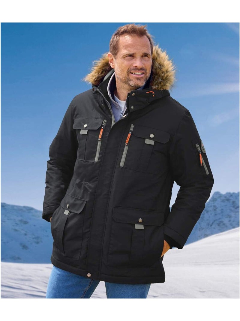Parka multibolsillos de taslan con capucha para mucho frío Negro - Kiabi