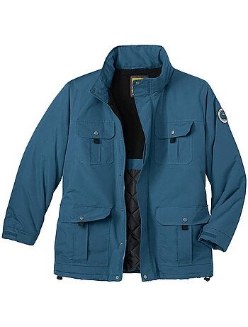 Parka multibolsillos forrada de micropolar con capucha integrada y cuello alto