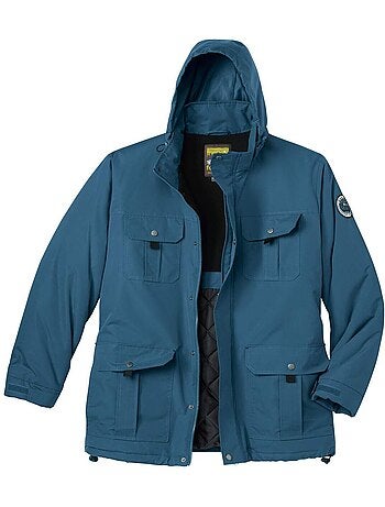 Parka multibolsillos forrada de micropolar con capucha integrada y cuello alto