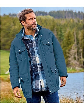 Parka multibolsillos forrada de micropolar con capucha integrada y cuello alto