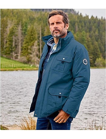 Parka multibolsillos forrada de micropolar con capucha integrada y cuello alto