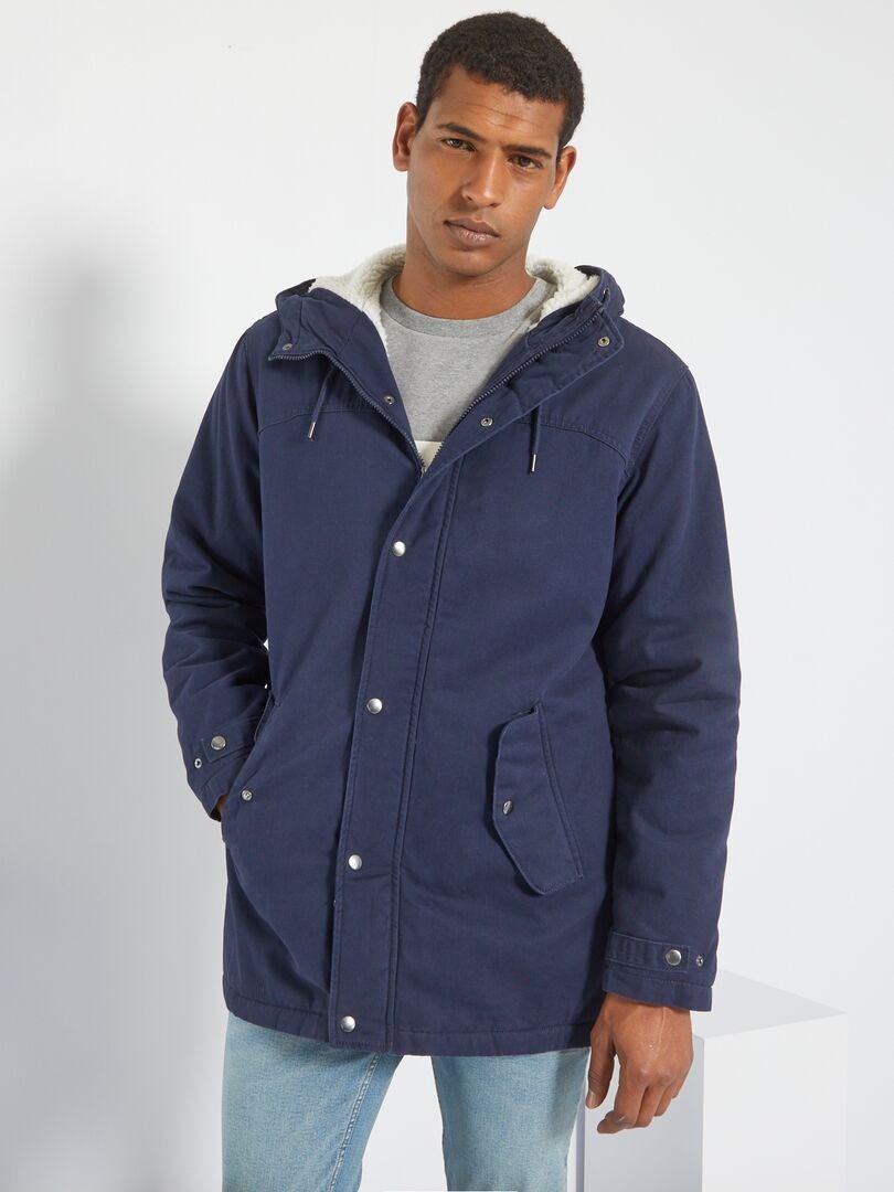Parka 'Produkt' largo medio con capucha de borreguito azul marino - Kiabi