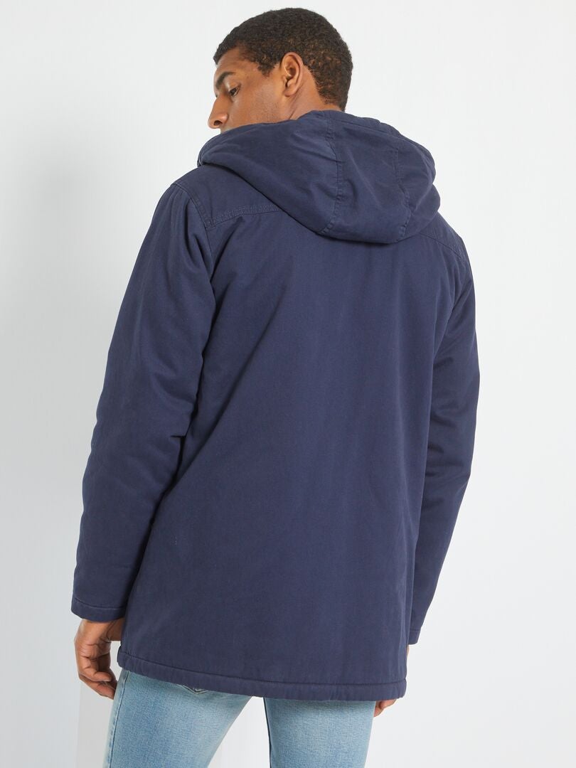 Parka 'Produkt' largo medio con capucha de borreguito azul marino - Kiabi