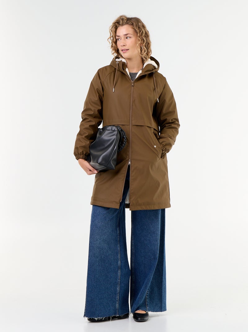 Parka recta forrada de pelo sintético Marron - Kiabi