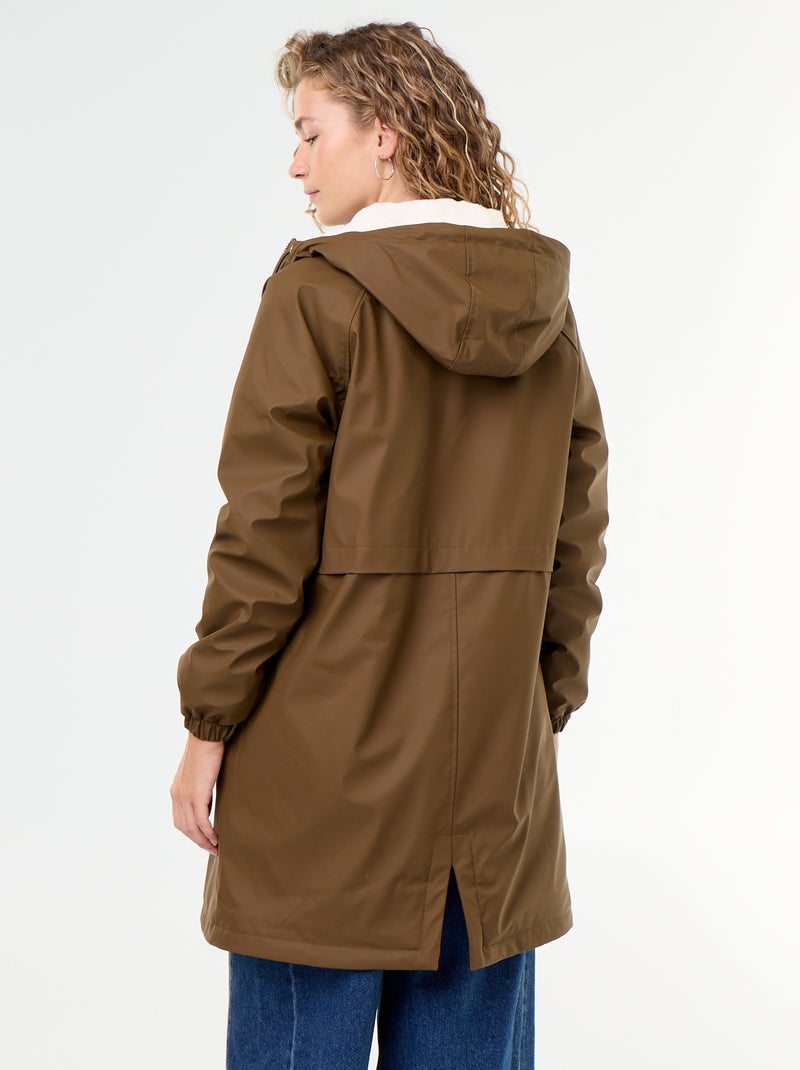 Parka recta forrada de pelo sintético Marron - Kiabi