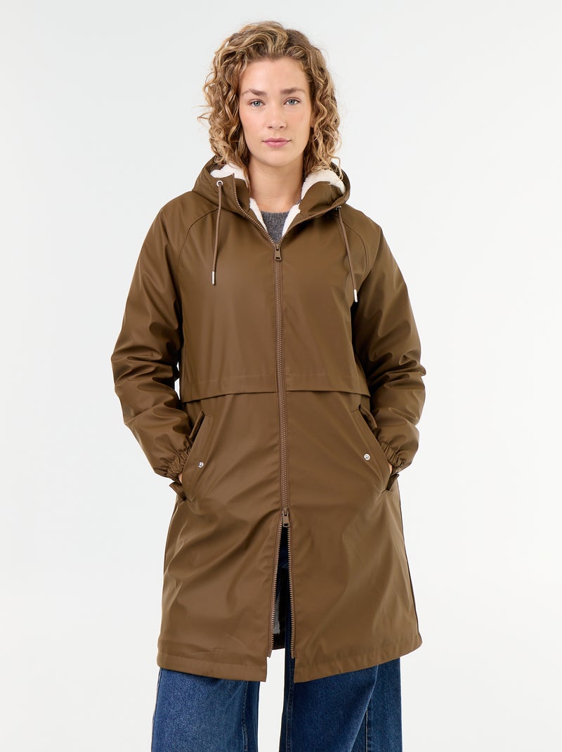 Parka recta forrada de pelo sintético Marron - Kiabi