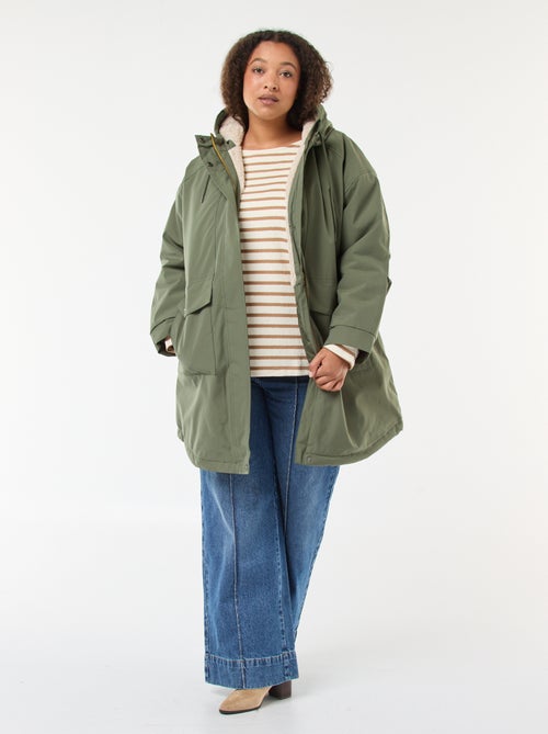 Parka repelente al agua con capucha efecto borreguito - Kiabi