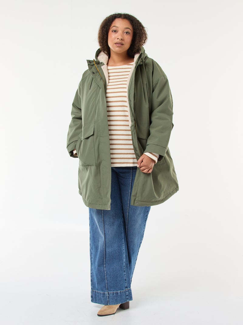 Parka repelente al agua con capucha efecto borreguito Verde - Kiabi