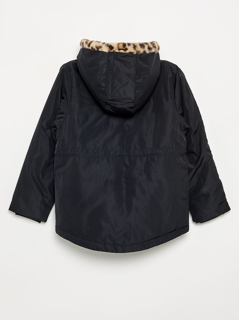 Parka suave con capucha de pelo sintético Negro - Kiabi