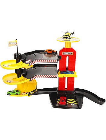 Parking de coches 3 niveles con helicóptero y coches metálicos teamsterz