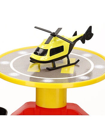 Parking de coches 3 niveles con helicóptero y coches metálicos teamsterz