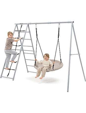 Parque de juegos de jardín xl hypermotion - nido de cigüeña 100 cm y red de escalada 180 kg