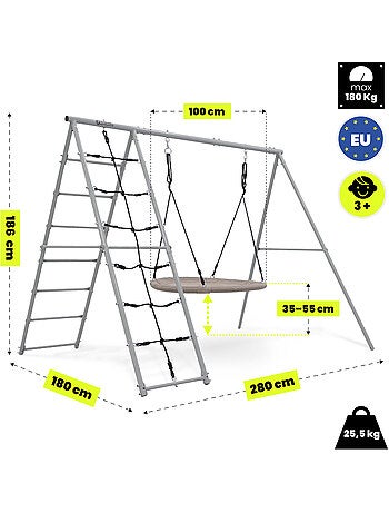 Parque de juegos de jardín xl hypermotion - nido de cigüeña 100 cm y red de escalada 180 kg