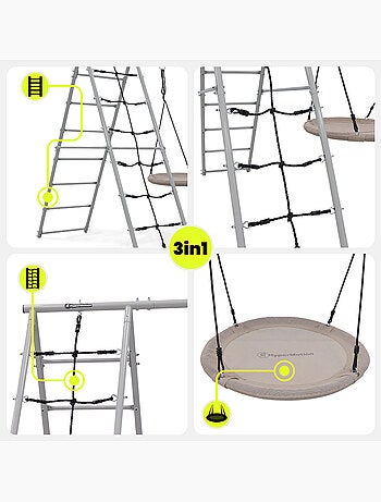 Parque de juegos de jardín xl hypermotion - nido de cigüeña 100 cm y red de escalada 180 kg
