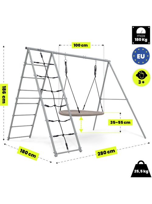 Parque de Juegos de Jardín XL HyperMotion - Nido de Cigüeña 100 cm y Red de Escalada 180 kg - Kiabi