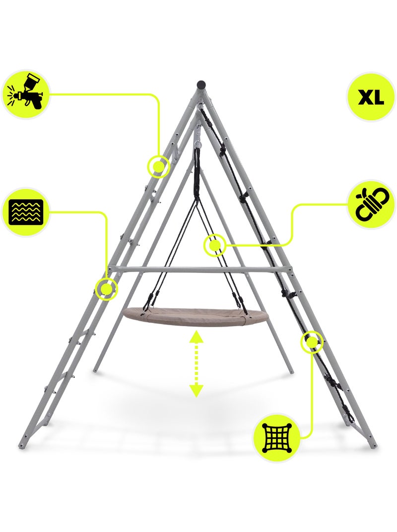 Parque de Juegos de Jardín XL HyperMotion - Nido de Cigüeña 100 cm y Red de Escalada 180 kg Gris - Kiabi