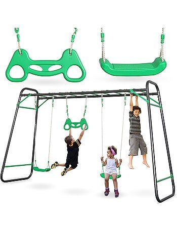 Parque de juegos de jardín xxl hypermotion - columpio de acero 2 asientos, escalera y trapecio