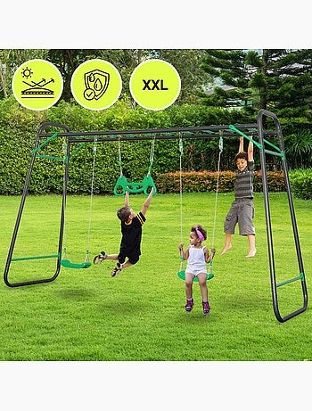 Parque de juegos de jardín xxl hypermotion - columpio de acero 2 asientos, escalera y trapecio