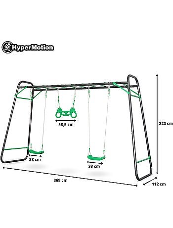 Parque de juegos de jardín xxl hypermotion - columpio de acero 2 asientos, escalera y trapecio