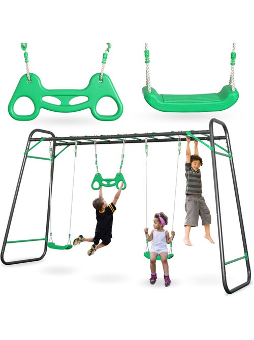 Parque de Juegos de Jardín XXL HyperMotion - Columpio de Acero 2 Asientos, Escalera y Trapecio - Kiabi