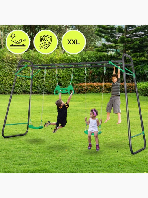 Parque de Juegos de Jardín XXL HyperMotion - Columpio de Acero 2 Asientos, Escalera y Trapecio - Kiabi