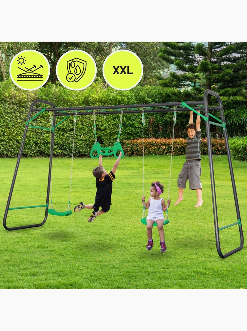 Parque de Juegos de Jardín XXL HyperMotion - Columpio de Acero 2 Asientos, Escalera y Trapecio Gris - Kiabi