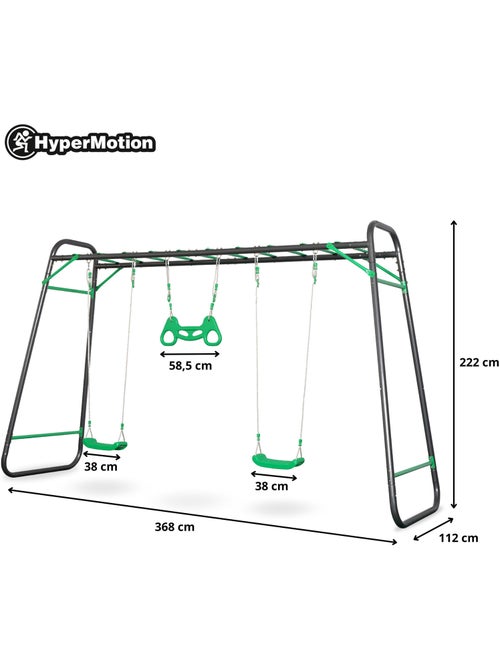 Parque de Juegos de Jardín XXL HyperMotion - Columpio de Acero 2 Asientos, Escalera y Trapecio - Kiabi