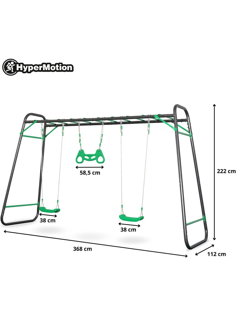 Parque de Juegos de Jardín XXL HyperMotion - Columpio de Acero 2 Asientos, Escalera y Trapecio Gris - Kiabi