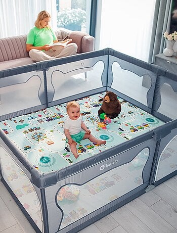 Parque infantil con colchoneta LIONELO Willow - 187 x 207 cm - Buen aislamiento del suelo - Colchone