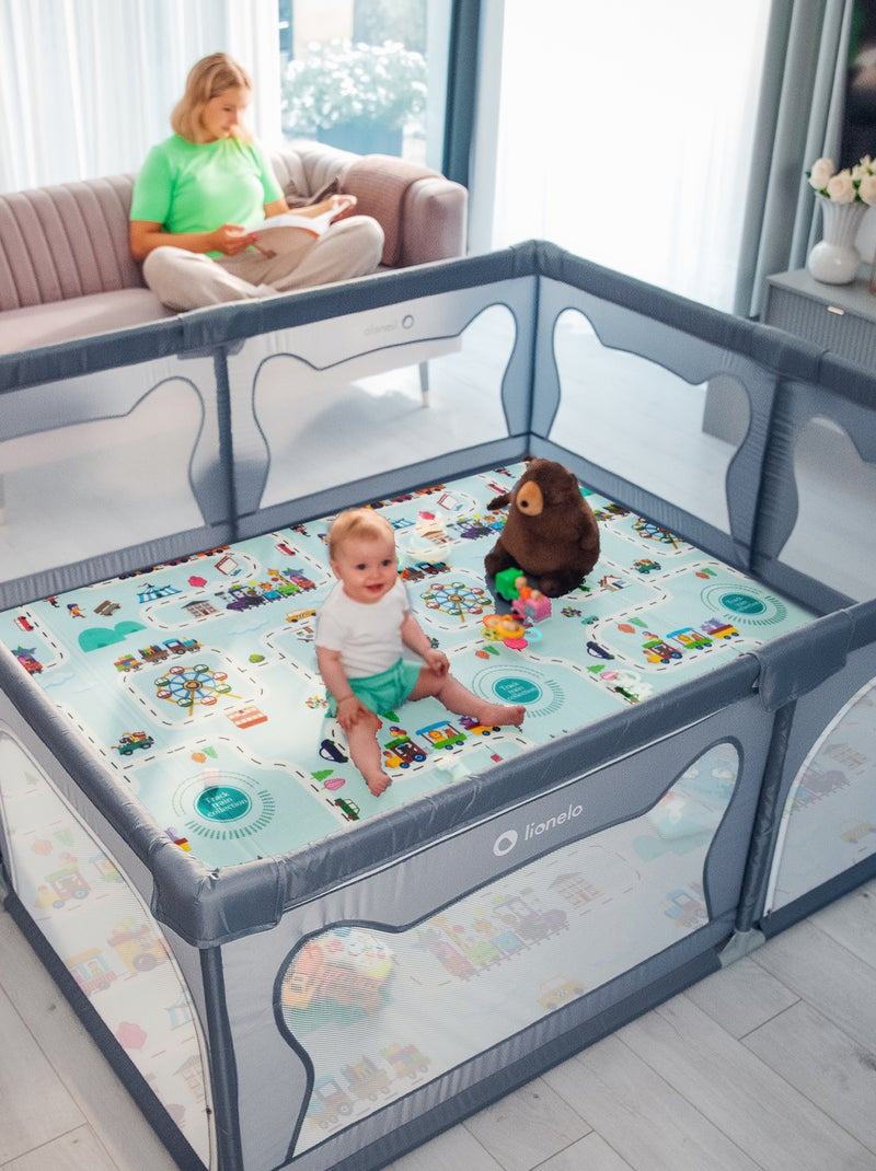 Parque infantil con colchoneta LIONELO Willow - 187 x 207 cm - Buen aislamiento del suelo - Colchone Beige - Kiabi