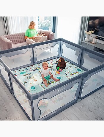 Parque infantil con colchoneta LIONELO Willow - 187 x 207 cm - Buen aislamiento del suelo - Colchone