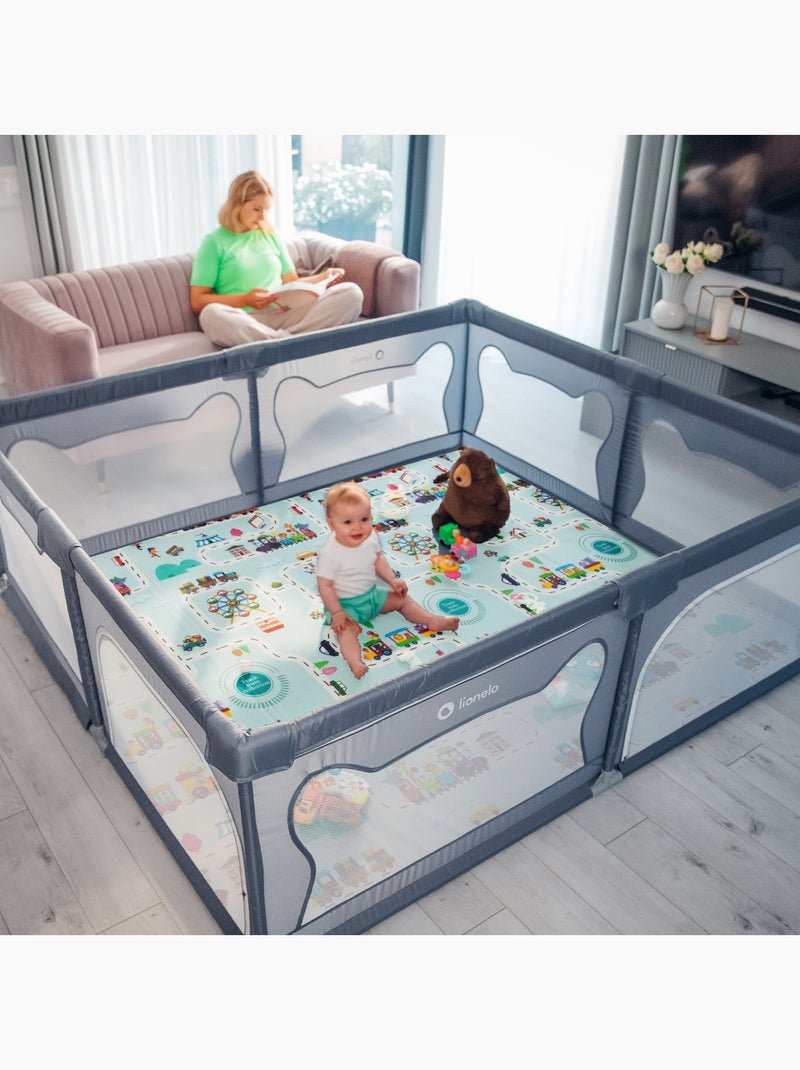 Parque infantil con colchoneta LIONELO Willow - 187 x 207 cm - Buen aislamiento del suelo - Colchone Gris - Kiabi