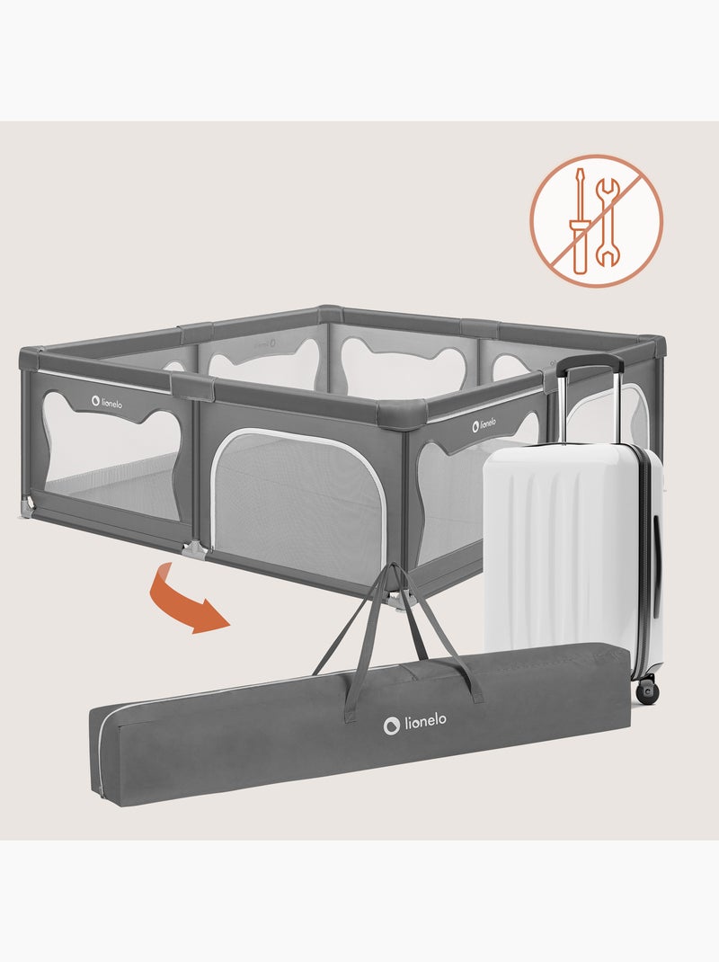 Parque infantil con colchoneta LIONELO Willow - 187 x 207 cm - Buen aislamiento del suelo - Colchone Gris - Kiabi