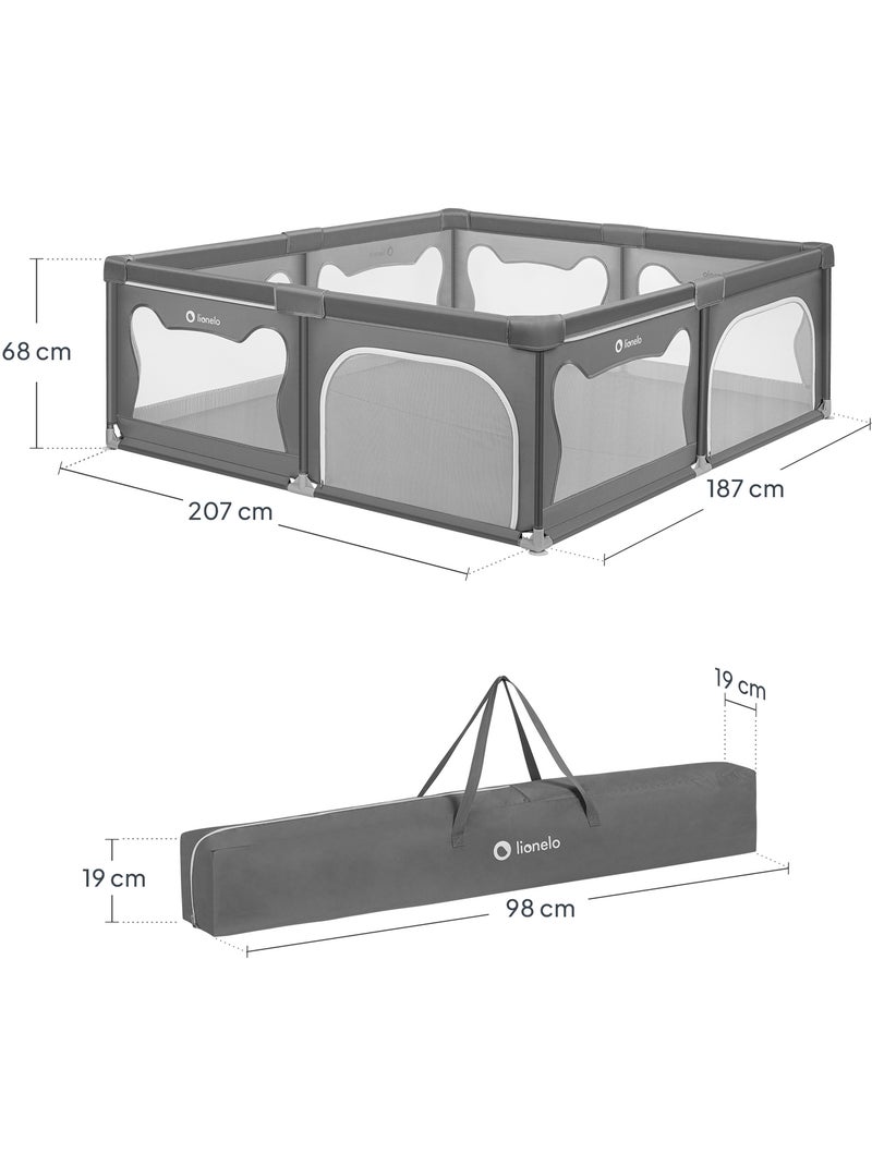 Parque infantil con colchoneta LIONELO Willow - 187 x 207 cm - Buen aislamiento del suelo - Colchone Gris - Kiabi