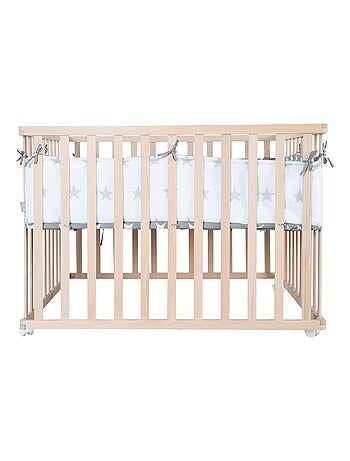 Parque infantil en madera maciza ajustable + alfombra cuadrada con estrellas 'little stars' - ROBA