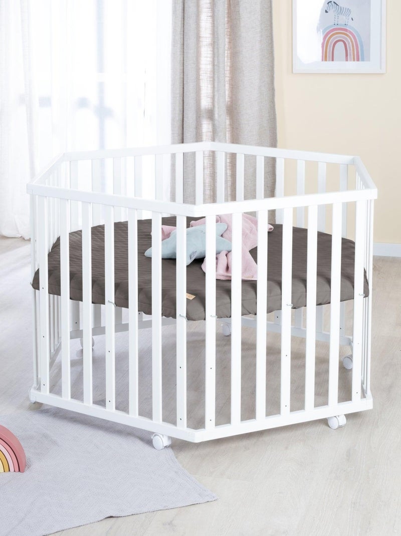 Parque infantil hexagonal + alfombra repelente en cuero vegano lujo - ROBA 'luxe' Blanco Gris antracita - Kiabi