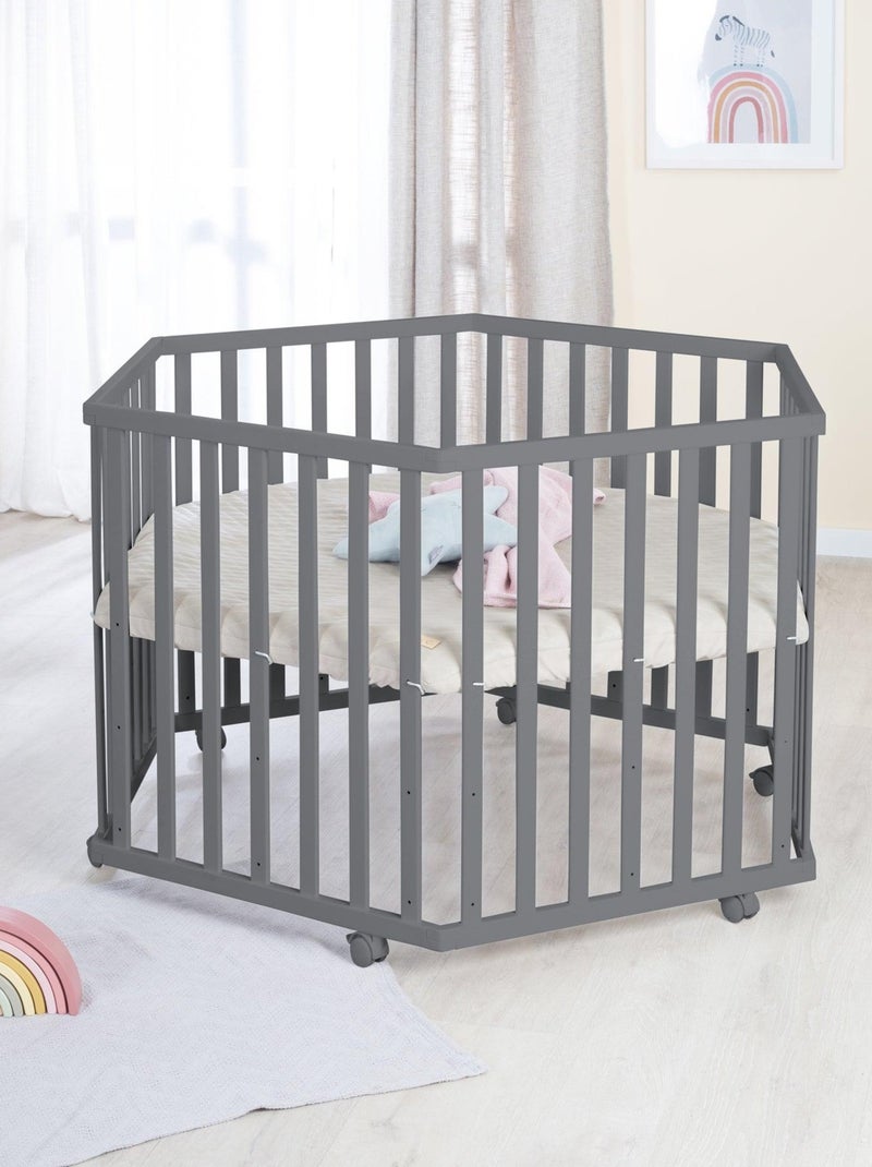 Parque infantil hexagonal + alfombra repelente en cuero vegano lujo - ROBA 'luxe' Gris antracita - Kiabi