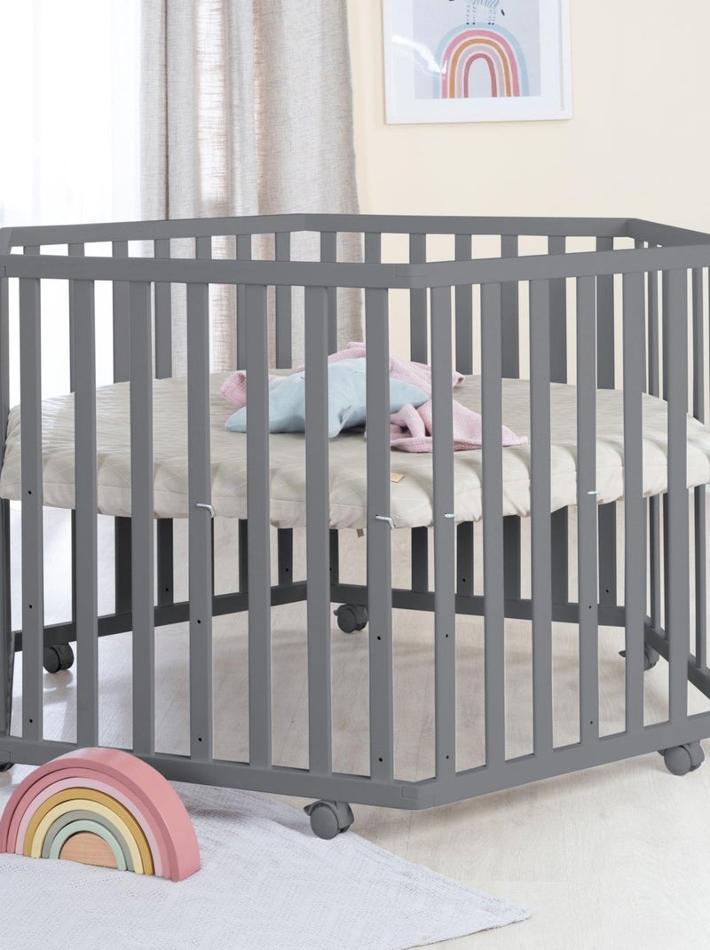 Parque infantil hexagonal + alfombra repelente en cuero vegano lujo - ROBA 'luxe' Gris antracita - Kiabi