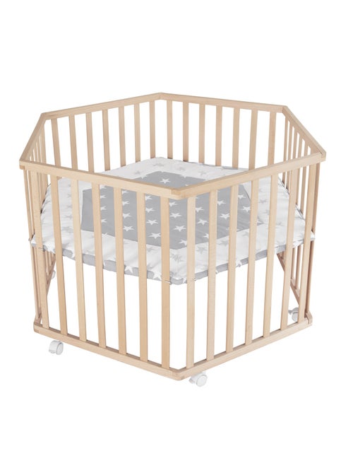 Parque infantil hexagonal minimalista en madera natural Little Stars Roba - Kiabi