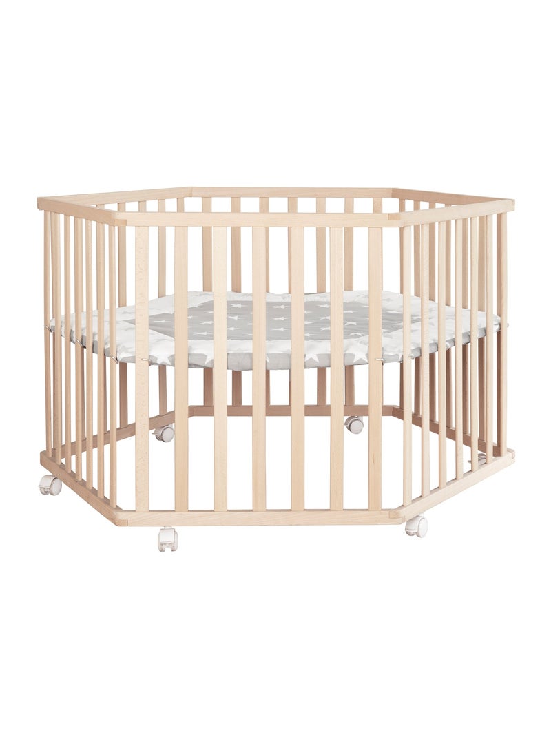 Parque infantil hexagonal minimalista en madera natural Little Stars Roba Beige - Kiabi